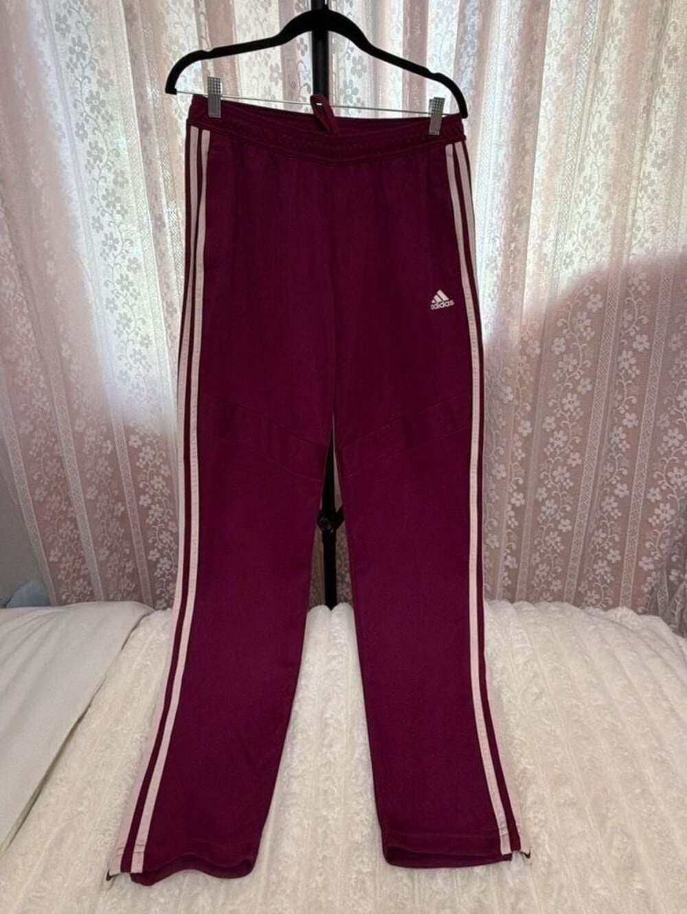 Adidas Aeroready Burgundy 3-Stripes Track Pants with Ankle Zips